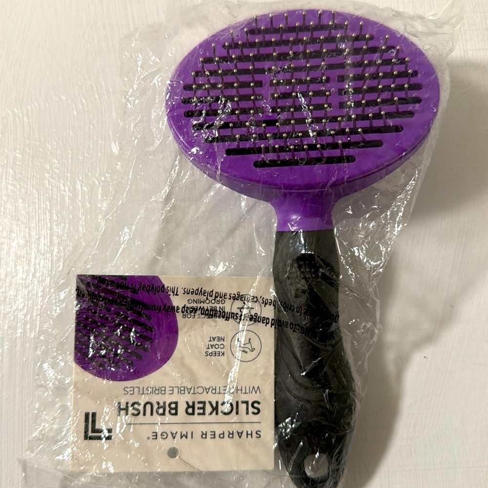 NWT Sharper Image Slicker Brush Purple With Retractable Bristles Cats, Dogs